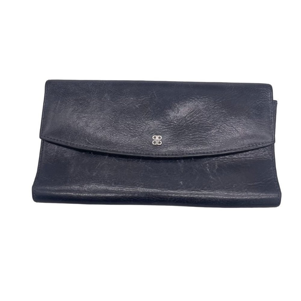 Vintage Bosca Black Leather Tri-Fold Wallet Card Slots Snap Closure